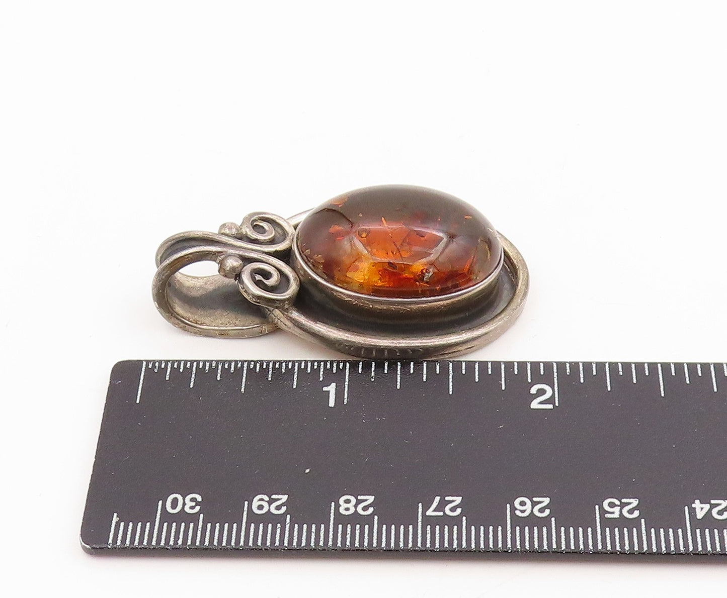 925 Sterling Silver Vintage Pendant Cabochon Honey Amber Chunky Locket  PT25326