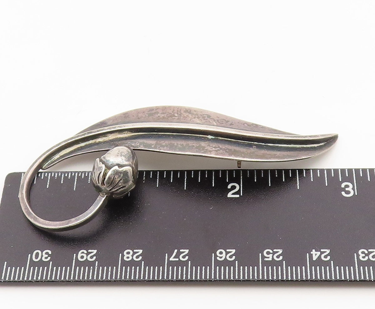 925 Sterling Silver Vintage Brooch TAXCO Curled Leaf & Budded Stem Pin  BP11957