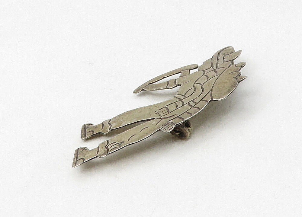 TAXCO 925 Sterling Silver  Vintage Etched Traveling Man Brooch Pin  BP8420