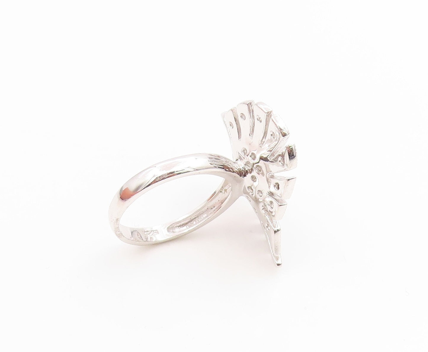 925 Sterling Silver Vintage Ring Modernist CZ Sunburst Love Heart  Sz 7  RG35830