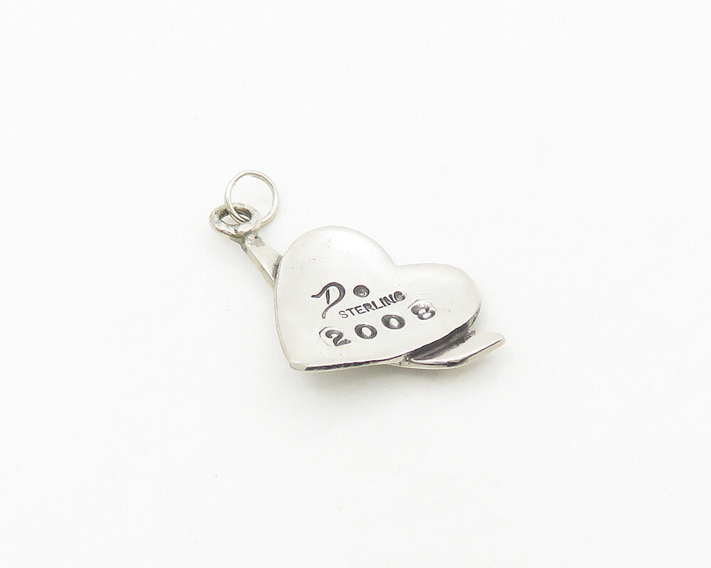 925 Sterling Silver  Shiny Hope Etched Petite Love Heart Pendant  PT14485
