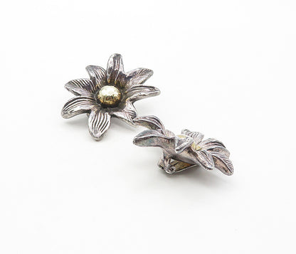 925 Sterling Silver  Vintage Sculpted Flower Motif Non Pierce Earrings  EG3934