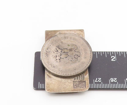 925 Sterling Silver Vintage Money Clip CHASE MEXICO Etched Eagle Coin  TR4216
