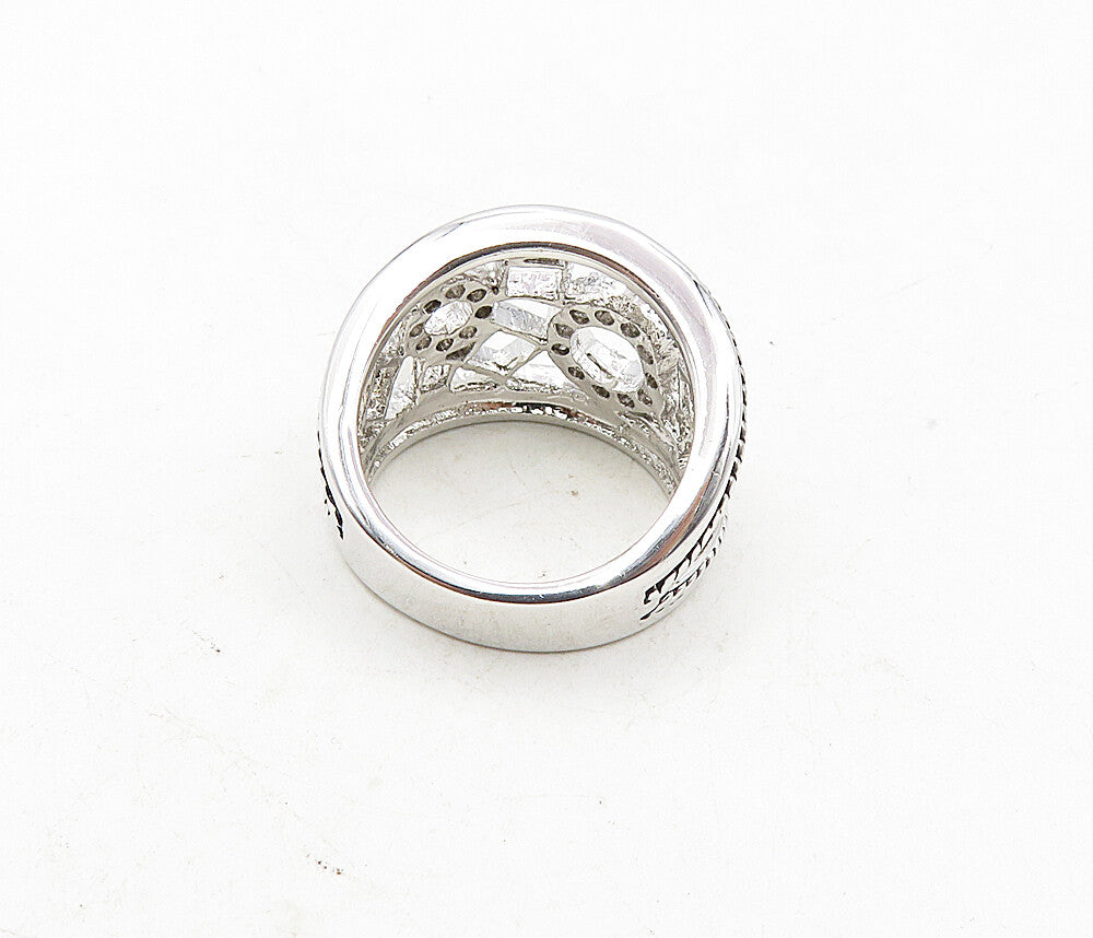925 Sterling Silver   Shiny Cubic Zirconia Open 2 Tone Band Ring Sz 6  RG9184