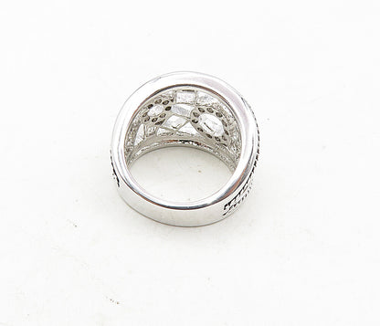 925 Sterling Silver   Shiny Cubic Zirconia Open 2 Tone Band Ring Sz 6  RG9184