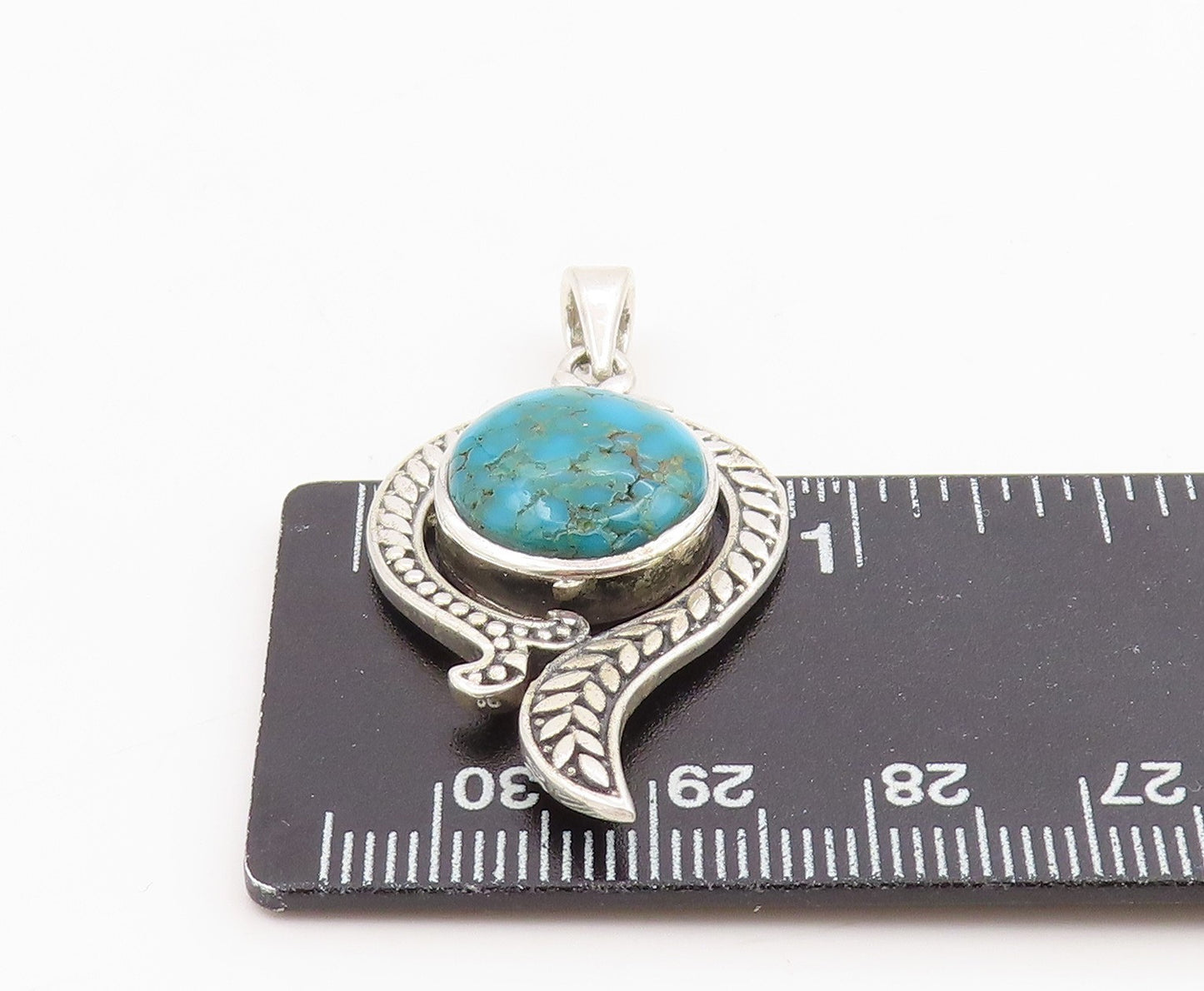 925 Sterling Silver Vintage Pendant Cabochon Turquoise Modernist Swirl  PT26193