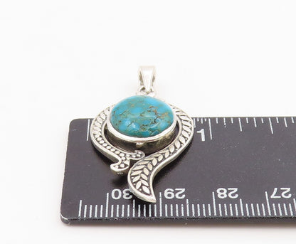 925 Sterling Silver Vintage Pendant Cabochon Turquoise Modernist Swirl  PT26193