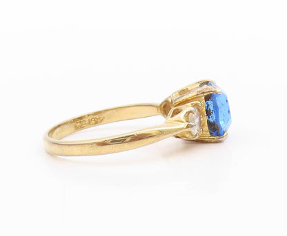 925 Sterling Silver Vintage Ring Gold Plated Round Sapphire Topaz  Sz 8  RG33365