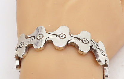 925 Sterling Silver  Vintage Shiny Etched Detail Hinge Chain Bracelet  BT1852