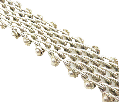 925 Sterling Silver  Vintage Floral Dome Detail Fence Chain Bracelet  BT4050
