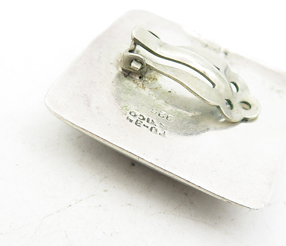MEXICO 925 Sterling Silver   Vintage 2 Tone Square Non Pierce Earrings  EG4401