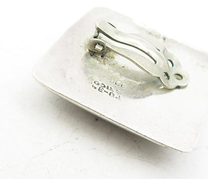 MEXICO 925 Sterling Silver   Vintage 2 Tone Square Non Pierce Earrings  EG4401