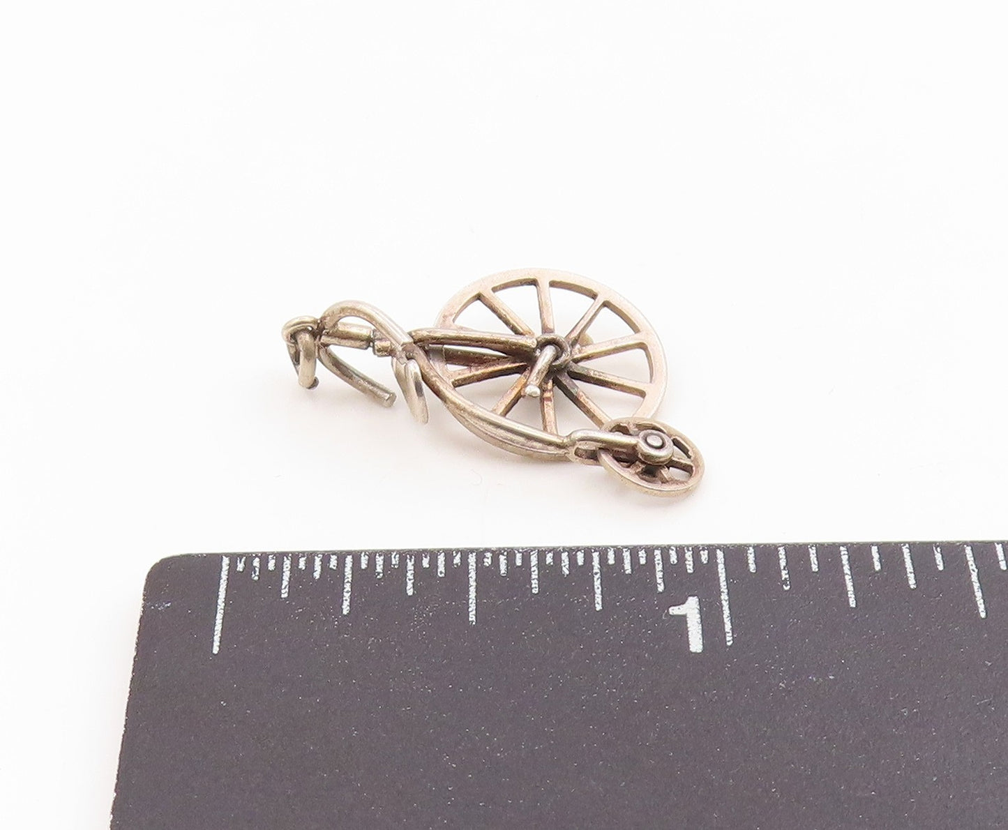 925 Sterling Silver Vintage Pendant Penny Farthing Bicycle Charm Moves  PT26166