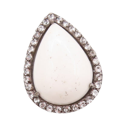 925 Sterling Silver Vintage Ring Drop Shape Gemstone Halo CZ  Sz 7.5  RG32342