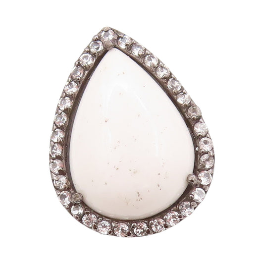 925 Sterling Silver Vintage Ring Drop Shape Gemstone Halo CZ  Sz 7.5  RG32342