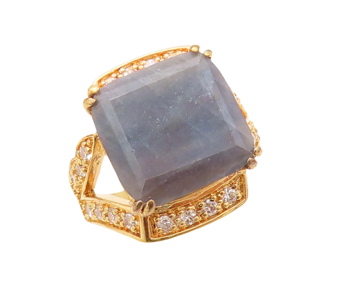925 Sterling Silver Vintage Ring Gold Plated Designer CZ & Gemstone Sz 7 RG30586