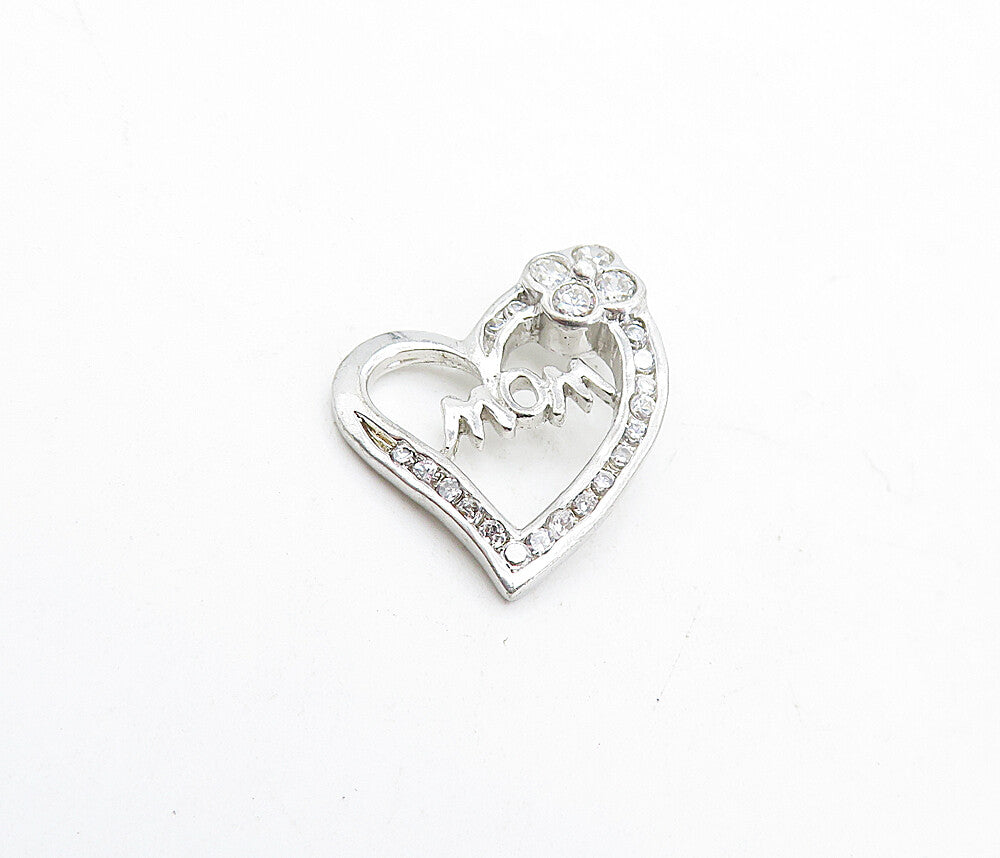 925 Sterling Silver  Sparkling Cubic Zirconia Mom Love Heart Pendant  PT3203
