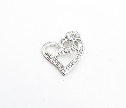 925 Sterling Silver  Sparkling Cubic Zirconia Mom Love Heart Pendant  PT3203