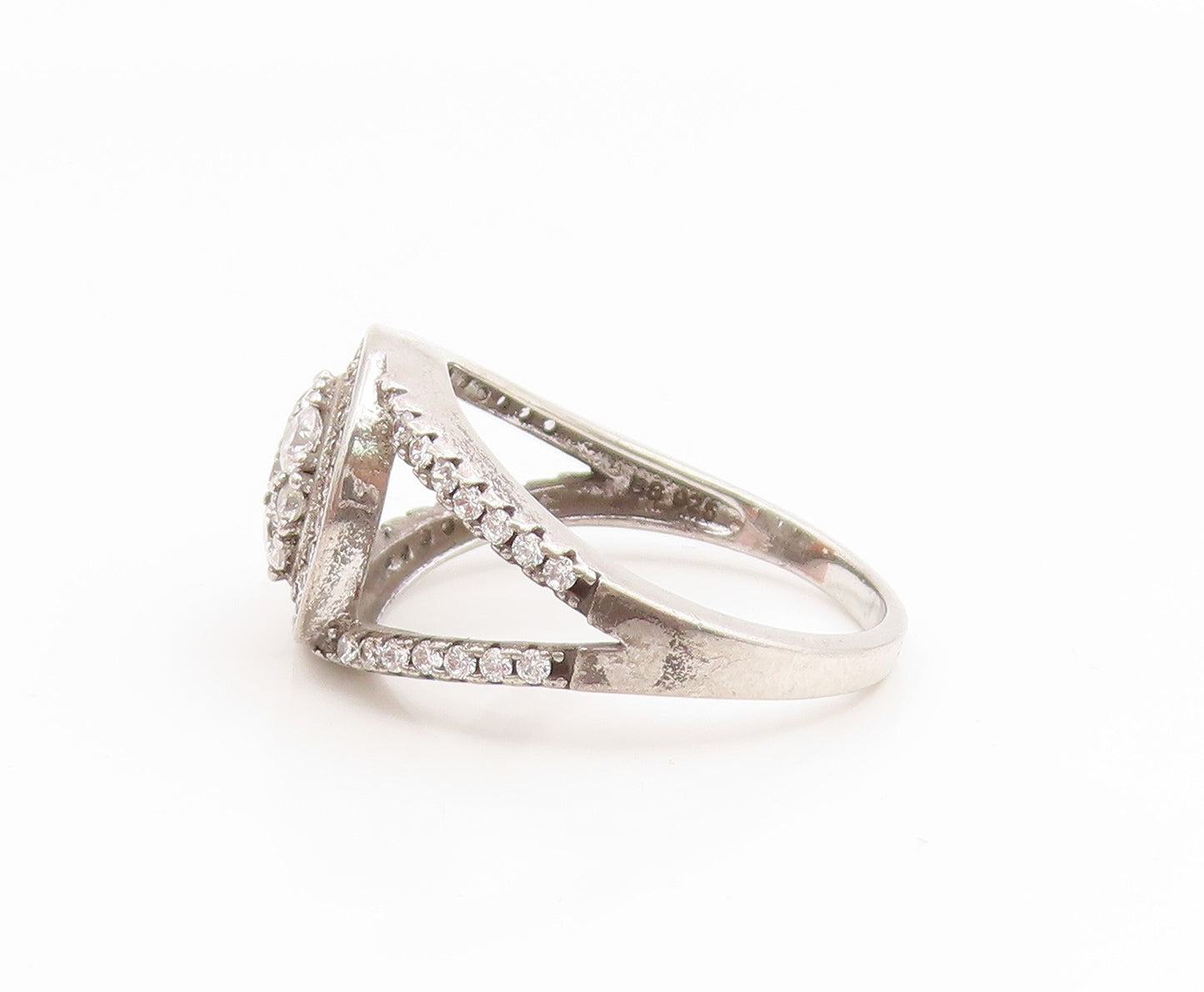 925 Sterling Silver Vintage Ring Sparkling CZ Elegant Split Band  Sz 6  RG35125