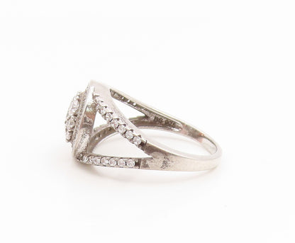 925 Sterling Silver Vintage Ring Sparkling CZ Elegant Split Band  Sz 6  RG35125