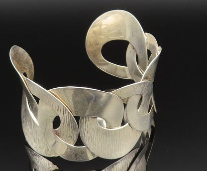 MEXICO 925 Silver Vintage Interlocking Textured Circle Cuff Bracelet BT9536