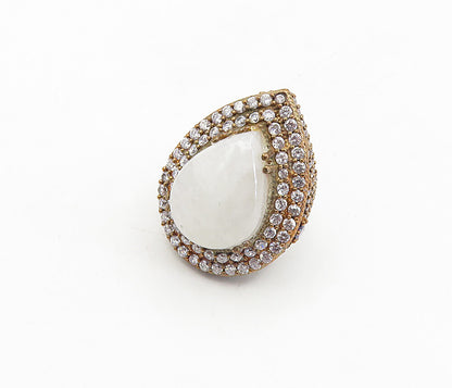 925 Silver  Vintage Quartz & Cubic Zirconia Cocktail Ring Sz 9.5  RG8773