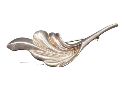 CHARLES KRYPELL 925 Silver  Vintage Fashion Scalloped Leaf Brooch Pin  BP9869