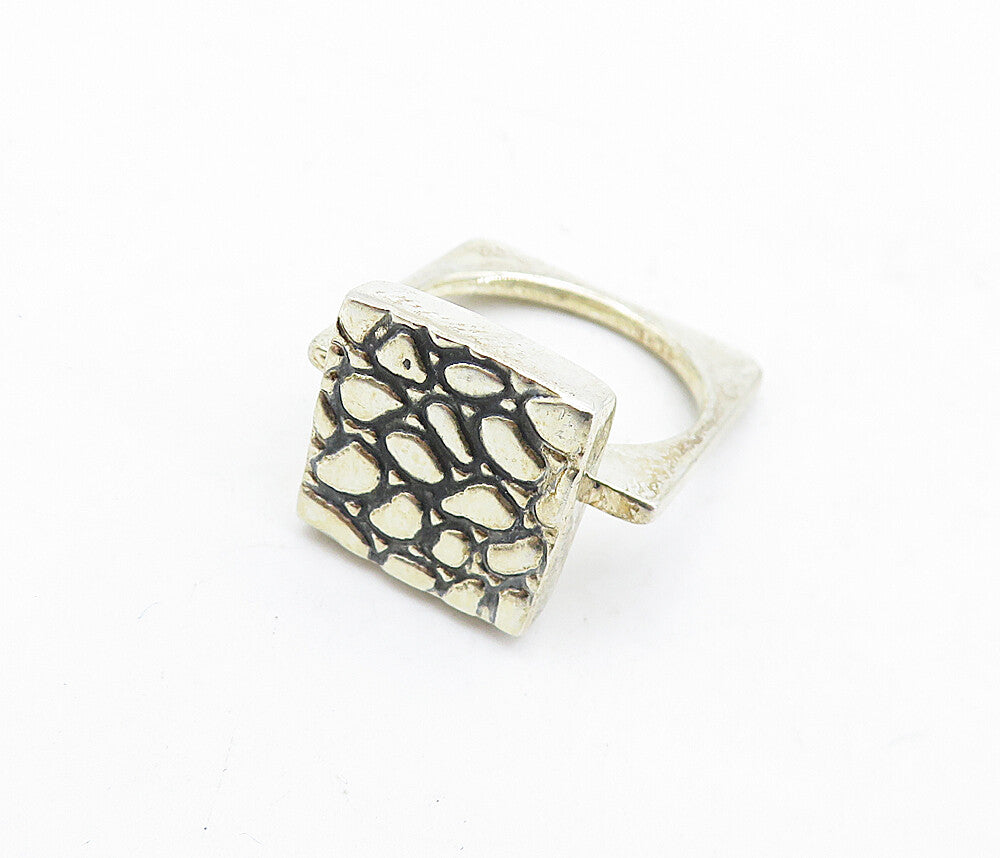 MEXICO 925 Sterling Silver  Vintage Cobble Stone Cocktail Ring Sz 8  RG5789