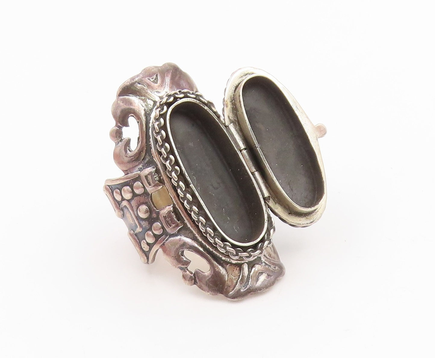 925 Sterling Silver Vintage Ring TAXCO MEXICO Malachite (OPENS)  Sz 6.5  RG35428