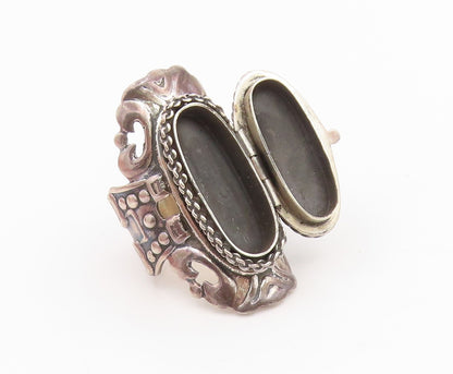 925 Sterling Silver Vintage Ring TAXCO MEXICO Malachite (OPENS)  Sz 6.5  RG35428