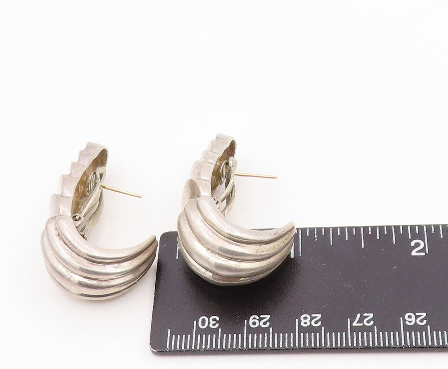DND 925 Silver & 14K GOLD Vintage Shiny Fluted Heavy J Hoop Earrings  EG10063