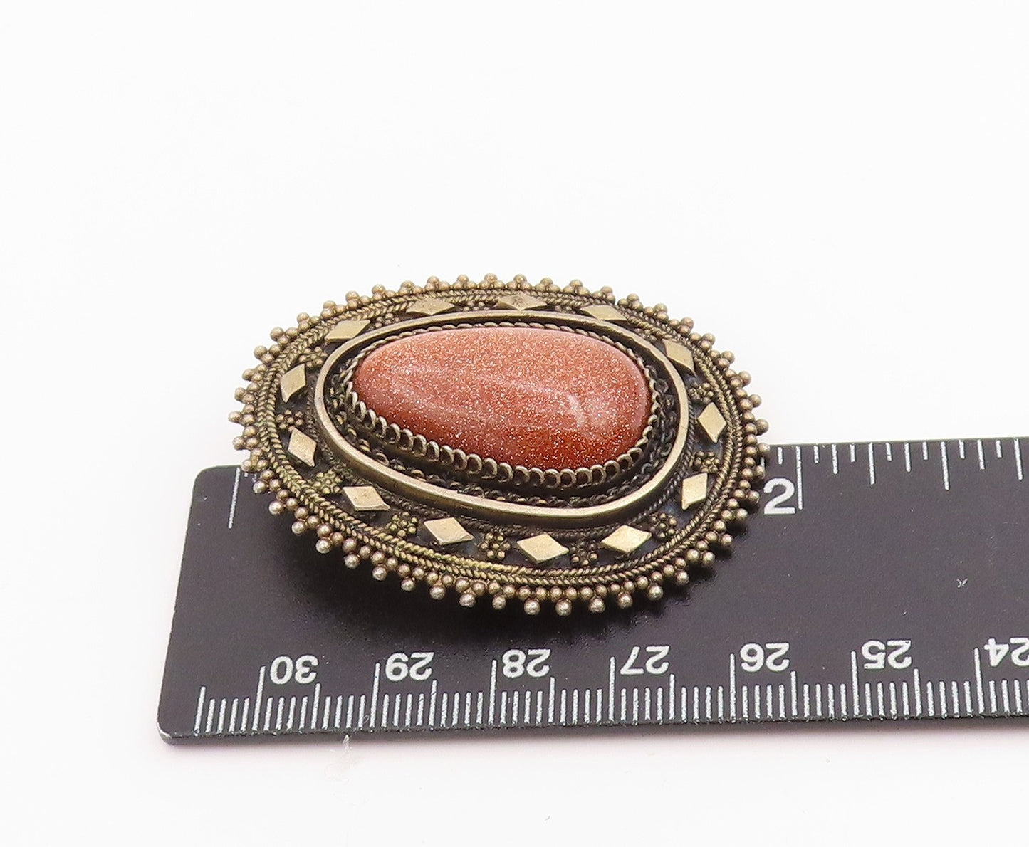 925 Sterling Silver Vintage Brooch ISRAEL Cabochon Goldstone Wirework  BP11962