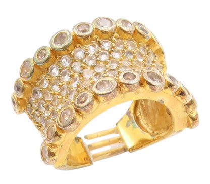 925 Sterling Silver Vintage Ring Gold Plated White Topaz Wide Band Sz 7 RG35691