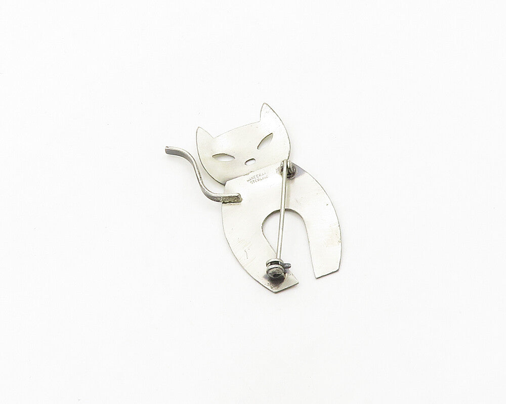 DANECRAFT 925 Sterling Silver  Vintage Modernist Cat Motif Brooch Pin  BP7519