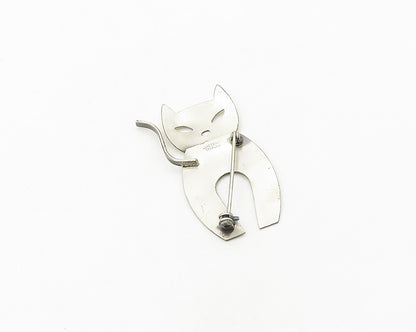 DANECRAFT 925 Sterling Silver  Vintage Modernist Cat Motif Brooch Pin  BP7519