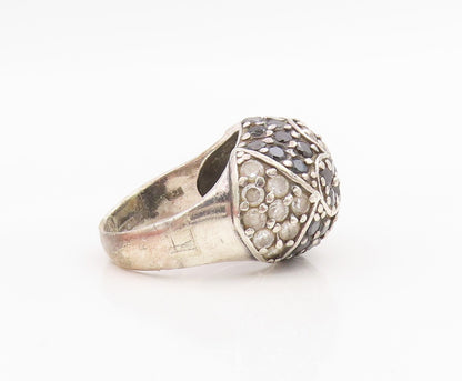 925 Sterling Silver Vintage Ring White & Black CZ Cluster Dome  Sz 8.5  RG34195