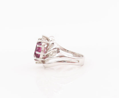 925 Sterling Silver Vintage Ring Cutout Shank Oval Amethyst & CZ  Sz 6  RG28109