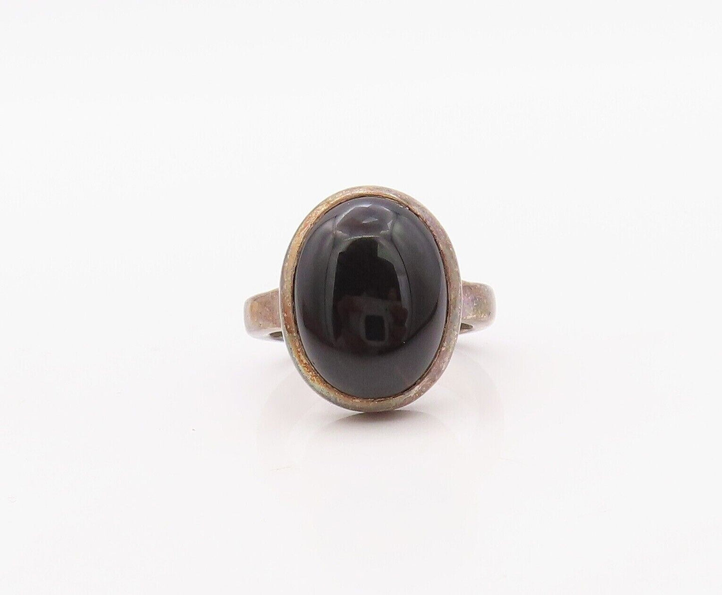 925 Sterling Silver Vintage Ring Solid Oval Cabochon Onyx  Sz 6  RG30276