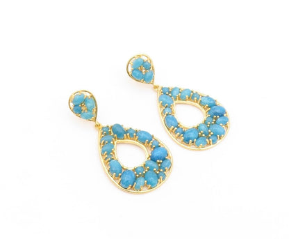 925 Sterling Silver Vintage Earrings Gold Plated Dangling Aquamarine EG13165