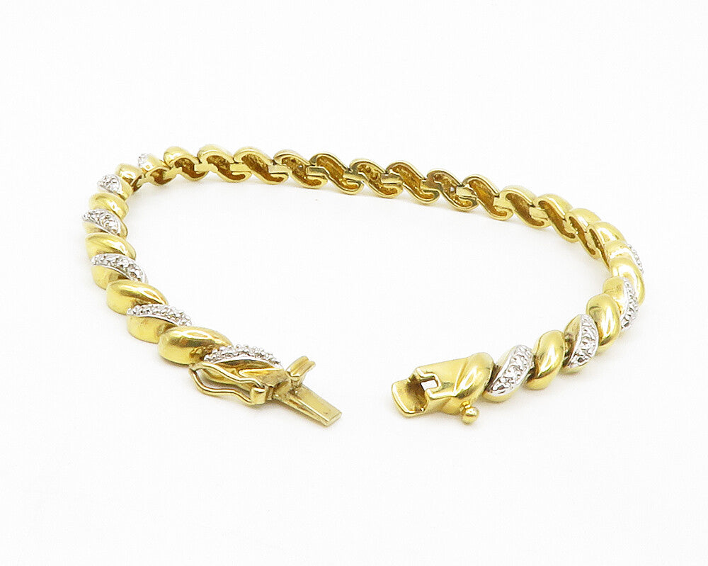 ROSS SIMON 925 Silver  Genuine Diamonds 2 Tone Twist Chain Bracelet  BT5006