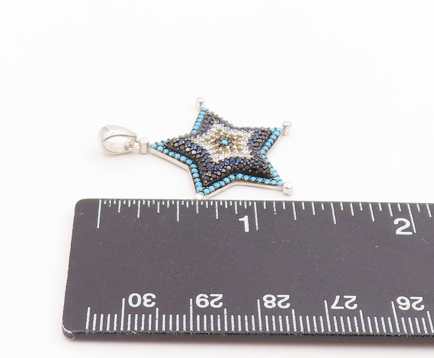 925 Sterling Silver Vintage Pendant Multi Gemstone Celestial Starburst  PT26082