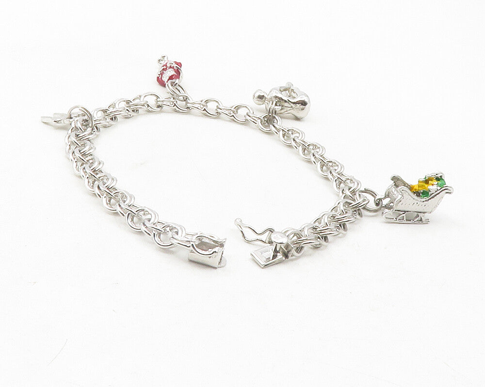 925 Sterling Silver  Shiny Enamel Coated Assorted Charm Chain Bracelet  BT4737