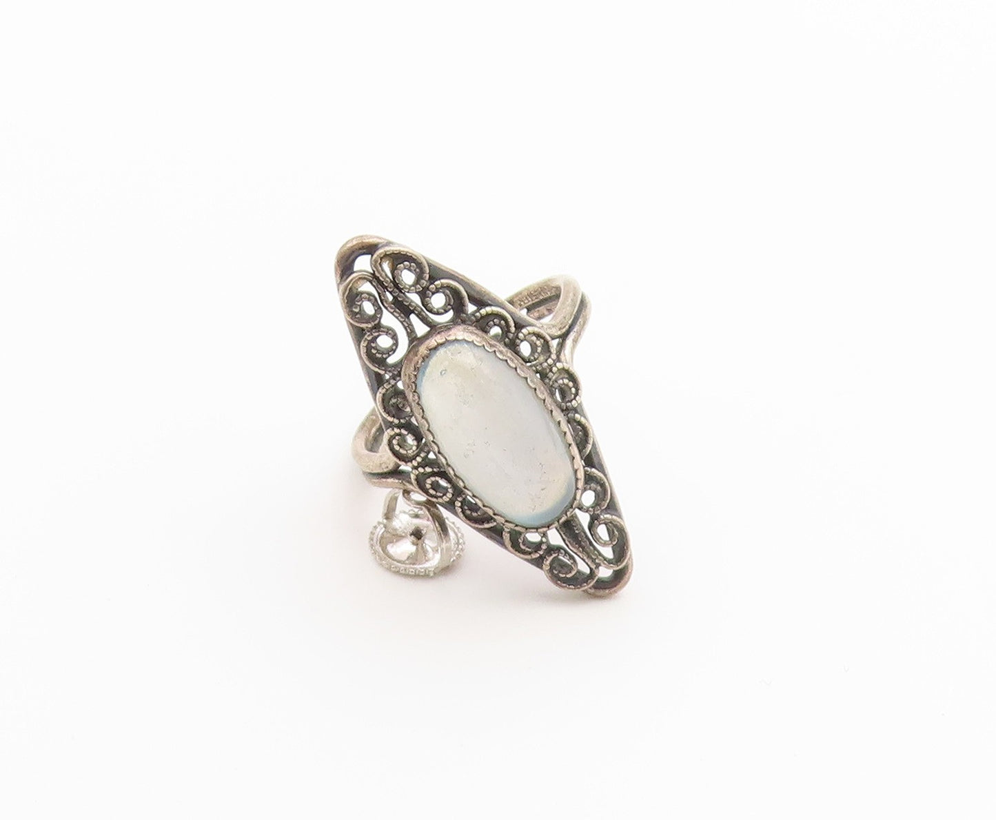 925 Sterling Silver Vintage Ring Cabochon Moonstone Filigree Band  Sz 6  RG36934