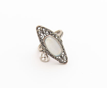 925 Sterling Silver Vintage Ring Cabochon Moonstone Filigree Band  Sz 6  RG36934