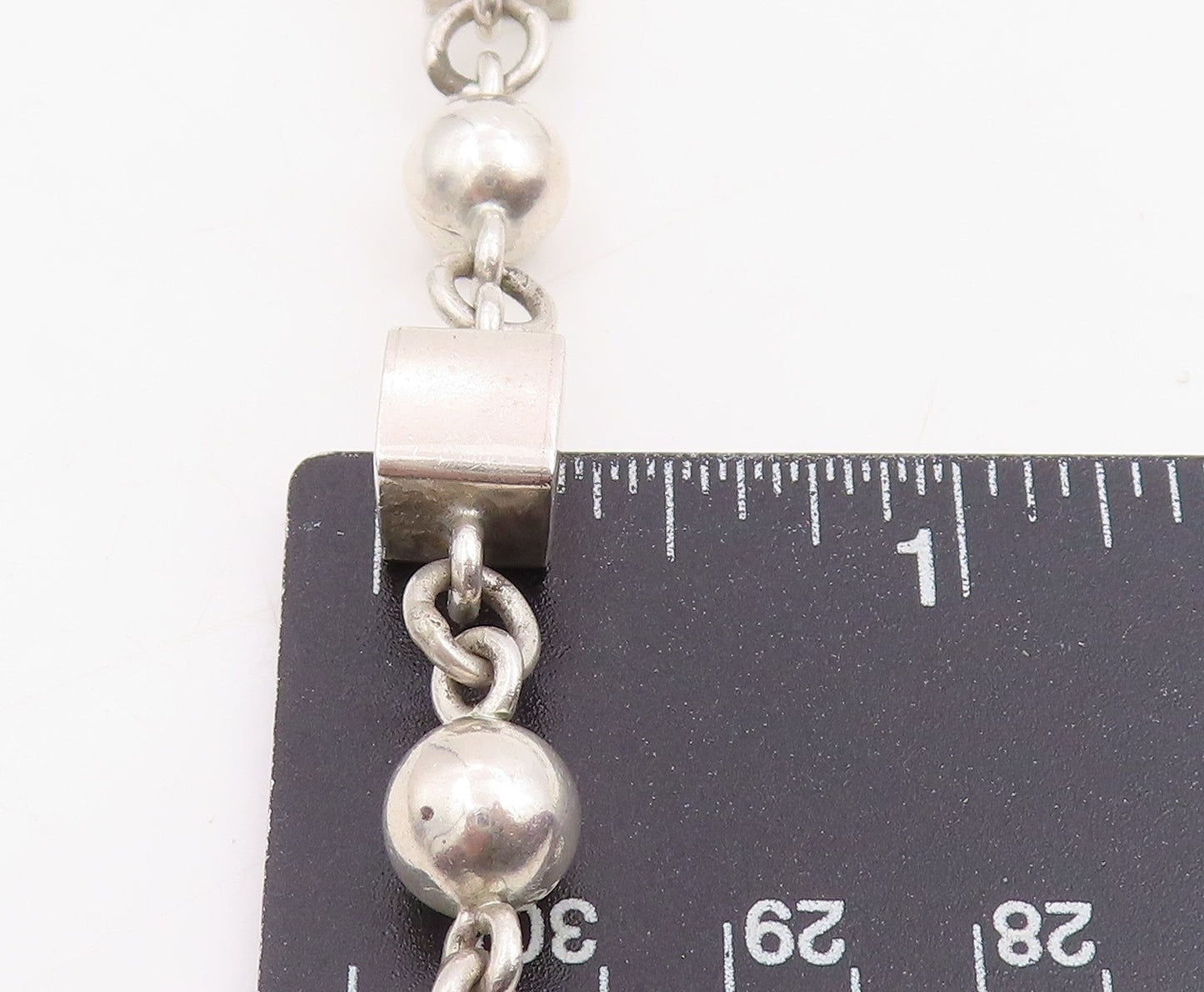 925 Sterling Silver Vintage Necklace MEXICO Geometric Cube & Sphere Chain NE4760