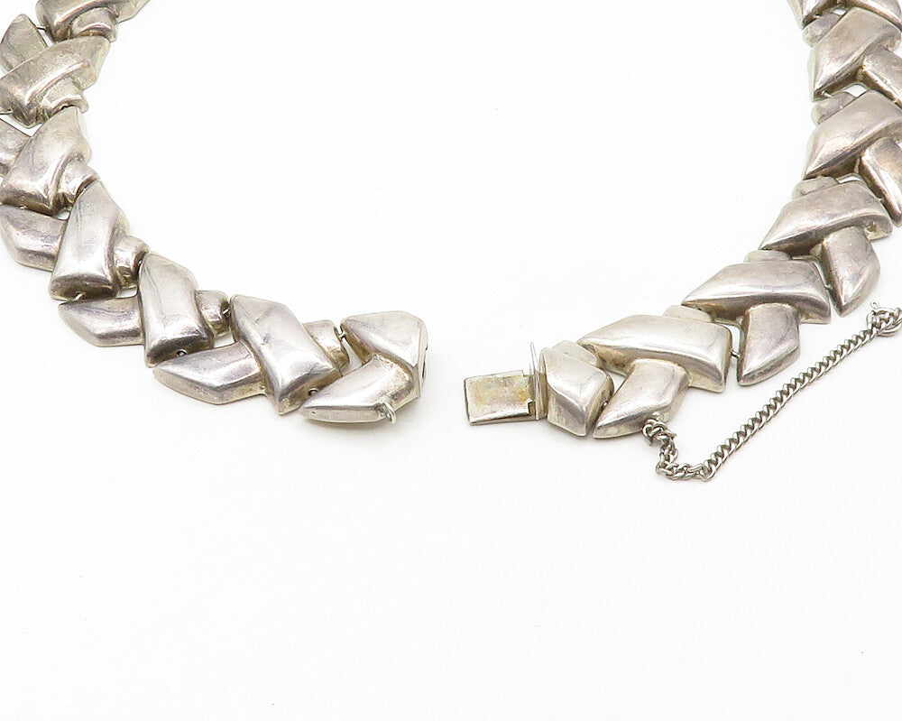 DEZAN 925 Silver  Vintage Heavy Dark Tone Hinge X Link Chain Necklace  NE2999