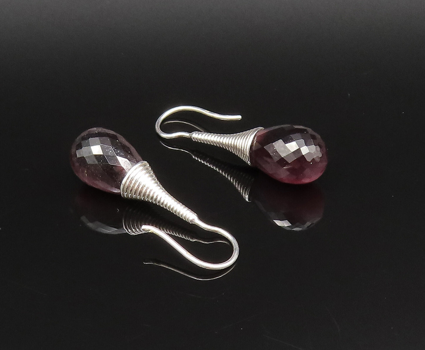 EUROPEAN 925 Silver  Vintage Fancy Purple Cat's Eye Dangle Earrings  EG12027