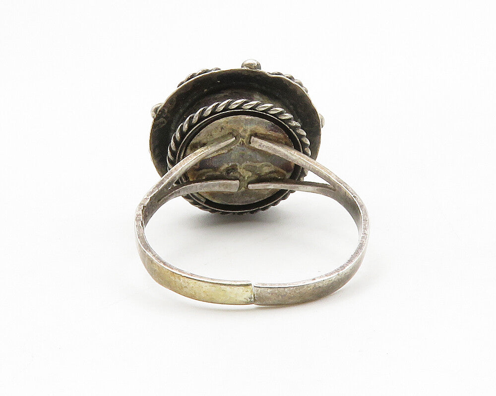 MEXICO 925 Silver  Vintage Turquoise Floral Twist Cocktail Ring Sz 9.5 RG13972