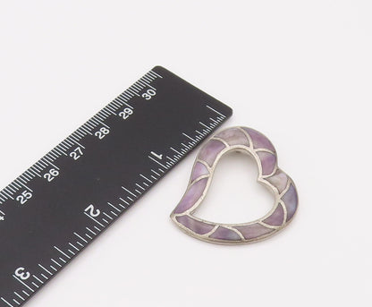 925 Silver  Vintage Two Tone Enamel One Side Tilted Love Heart Pendant PT22038