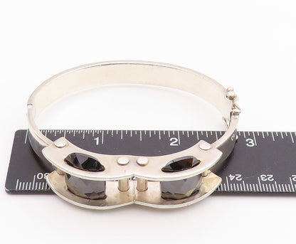 925 Sterling Silver Vintage Bracelet Modernist Design Cut Oval Hematite  BT11323